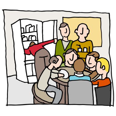 employees in a crowded break room clipart