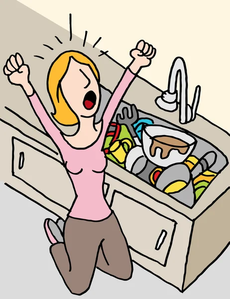 Ječící žena dělá nádobí — Stockový vektor