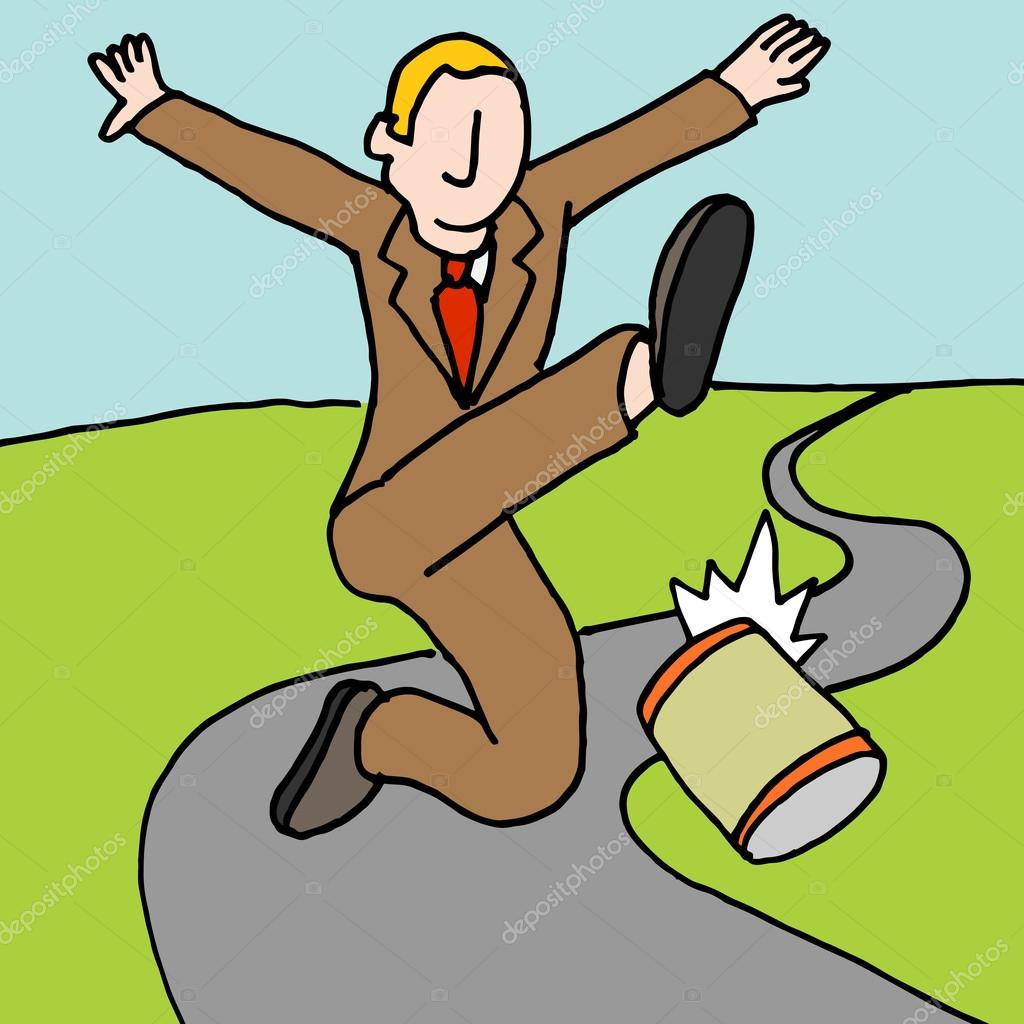 Man kicking can down the road metaphor Stock Vector by ©cteconsulting  108781344