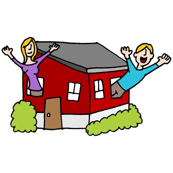 People waving from a tiny house — Stock Vector