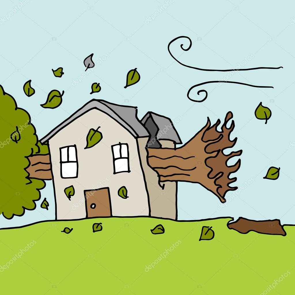 Tree falling on house on a windy day Stock Vector Image by