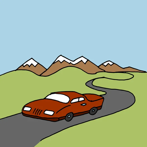 Coche conduciendo en un camino sinuoso — Vector de stock