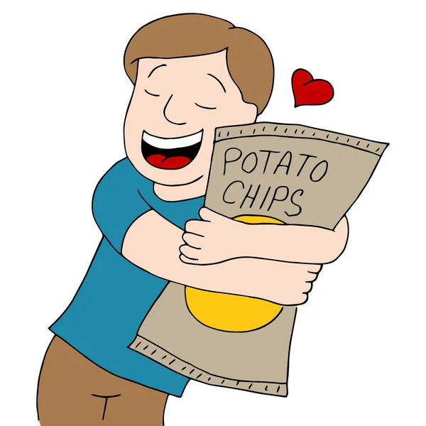 Homme aime les chips de pommes de terre — Image vectorielle