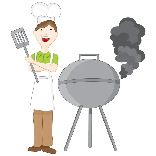 Man at Barbeque Grill — Stock Vector