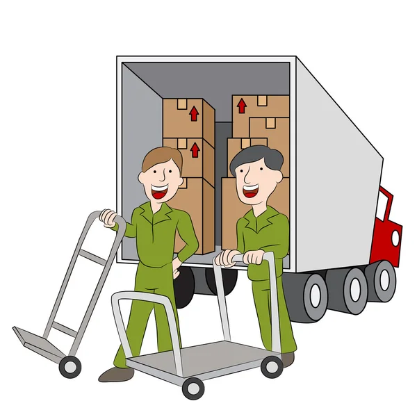 Moving Company Employees and Truck — Stock Vector