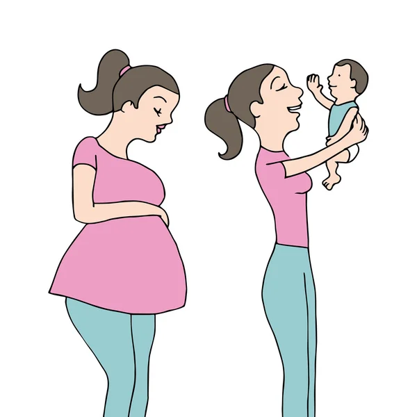Nyfött barn med mamma — Stock vektor