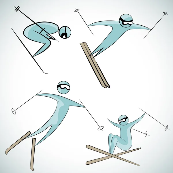 Skifahrer-Ikone gesetzt — Stockvektor
