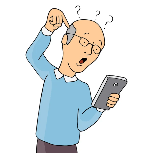 Senior confundido con Smartphone — Vector de stock