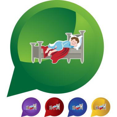 Adam yatakta uyuyor.