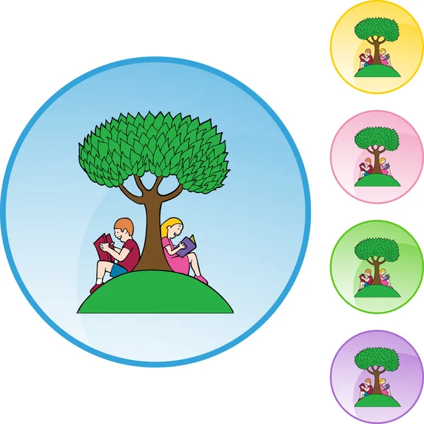 Erkek ve kız ağacın altında okuma