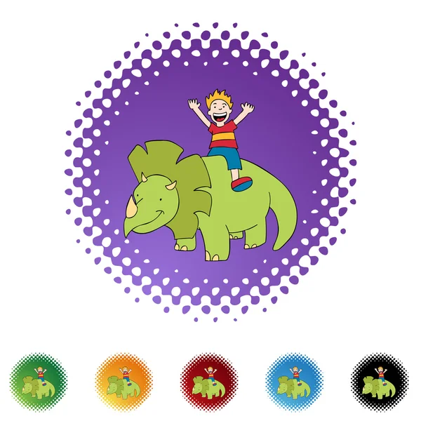 Triceratops and boy web icon — Stock Vector