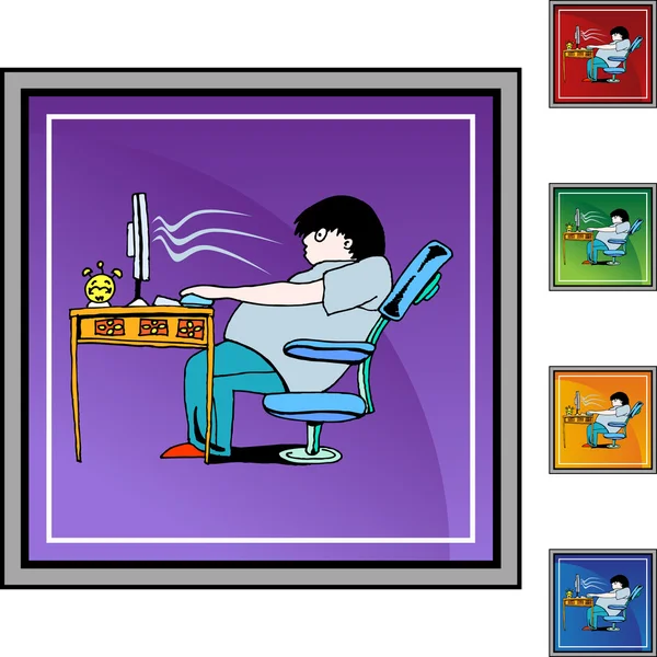 Boy with Computer Addiction button — Stock Vector