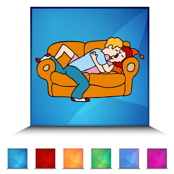 Couple Kissing on the Sofa Shiny Button Set — Stock Vector