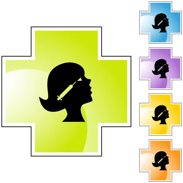 Woman with botulinum toxin in head — Stock Vector