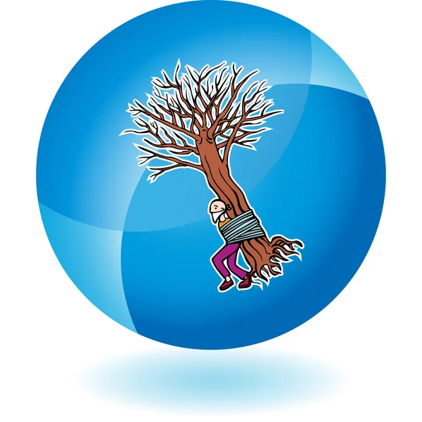 Hombre atado a árbol botón web — Vector de stock