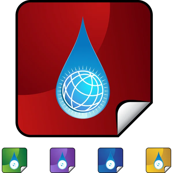 Water Drop World  web button — Stock Vector