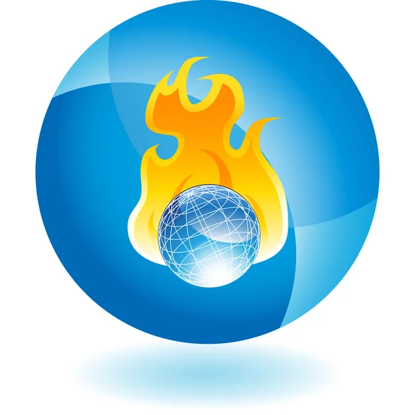 Burning Globe web button — Stock Vector