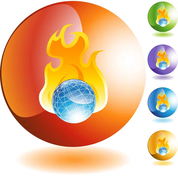 Burning Globe web button — Stock Vector