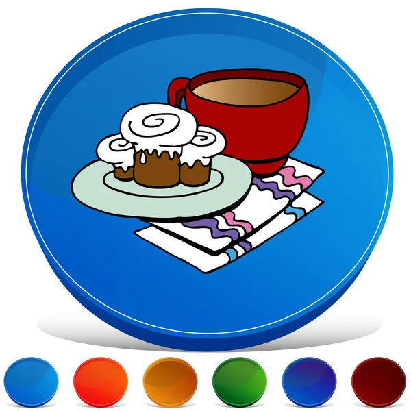 Cinnamon Rolls and Coffee Gemstone Button Set — Stock Vector