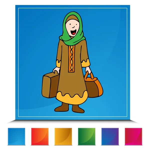 Muzulmán lány utas gomb meg — Stock Vector