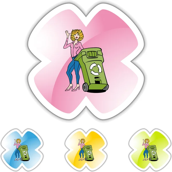 Recycling vrouw web pictogram — Stockvector