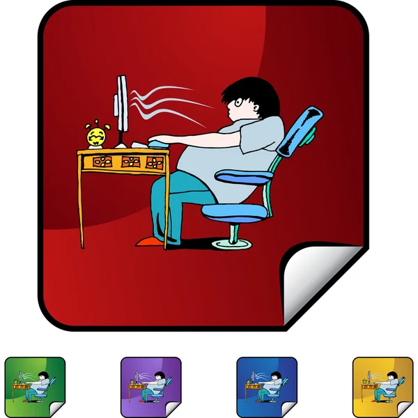 Boy with Computer Addiction button — Stock Vector