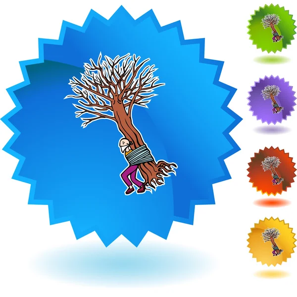 Hombre atado a árbol botón web — Vector de stock