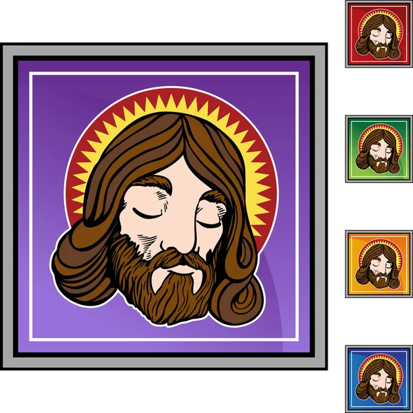 Jesus face icon button — Stock Vector