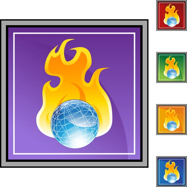 Burning Globe botón web — Vector de stock