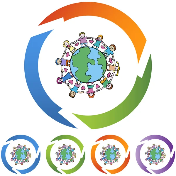 Globální děti sjednotit planety — Stockový vektor