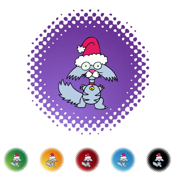 Whiskered Cat in Babbo Natale cappello — Vettoriale Stock