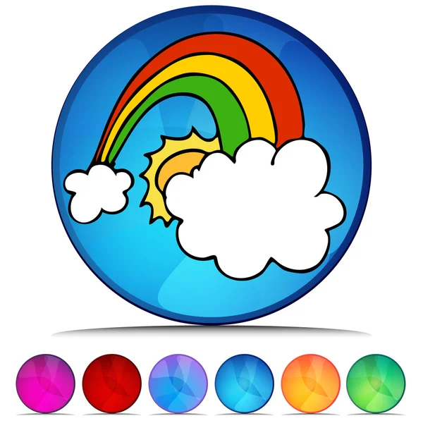 Suerte arco iris brillante conjunto de botones — Vector de stock