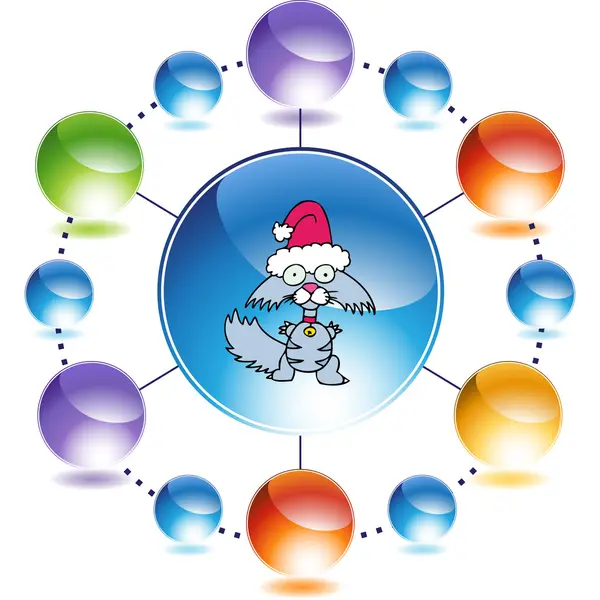 Chat Whiskered dans le chapeau de Père Noël — Image vectorielle