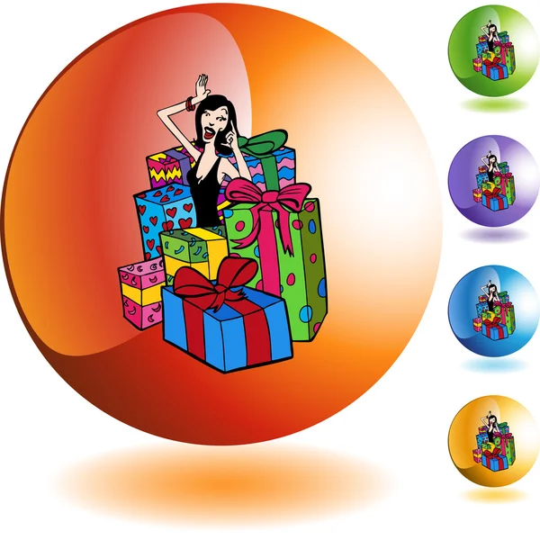 Mujer con icono de regalos — Vector de stock