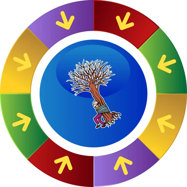 Homem amarrado a árvore web botão — Vetor de Stock