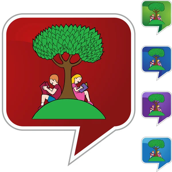 Boy and girl reading under the tree — Stock Vector