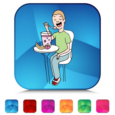 Adam yeme meyve ve yoğurt parlak düğme kümesi