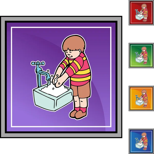 少年の手を洗う — ストックベクタ