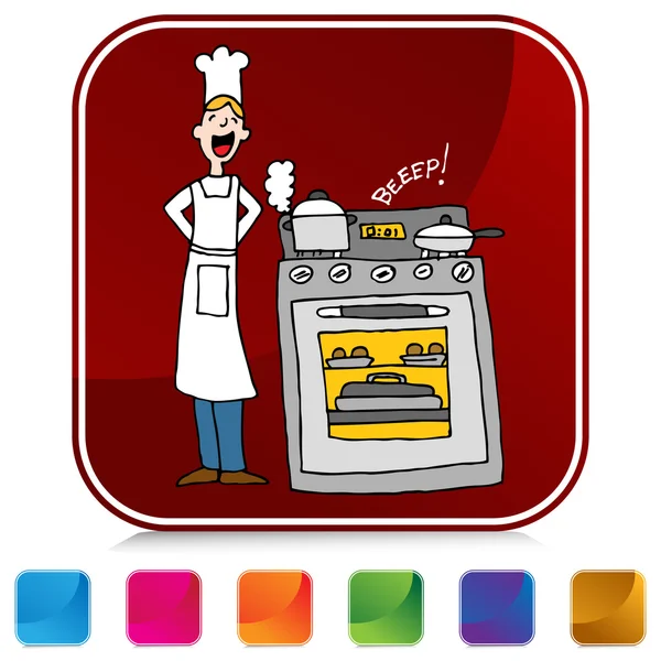 Chef cocinando usando un conjunto de botones de temporizador — Vector de stock