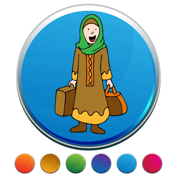 Muslim Girl Traveler Button Set — Stock Vector