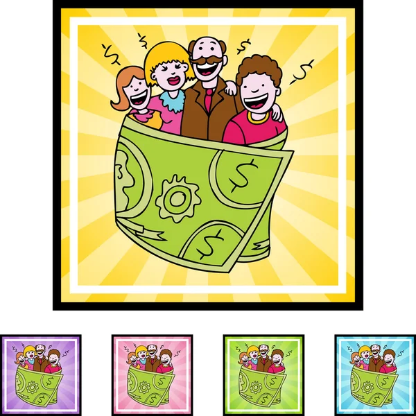 Familia en manta de dinero — Vector de stock