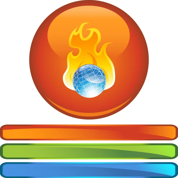 Brandende Globe web knop — Stockvector