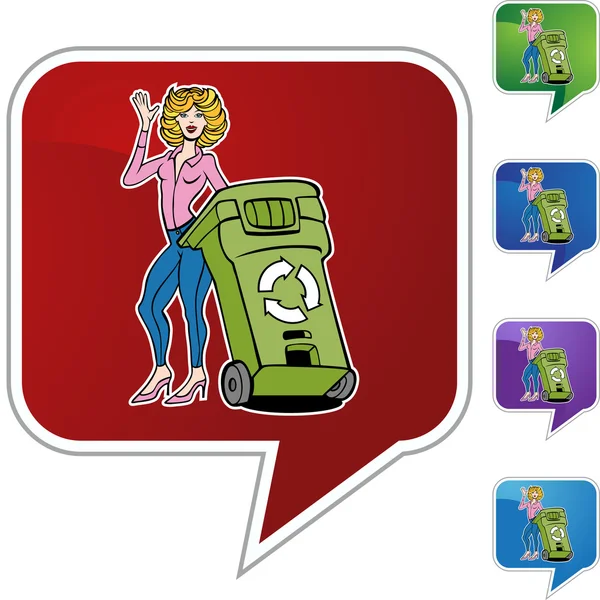 Recycling vrouw web pictogram — Stockvector