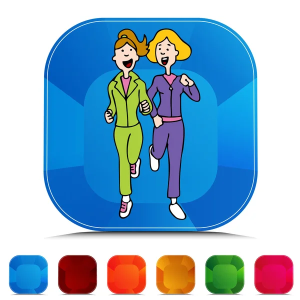 Deux femmes jogging Gemstone Button Set — Image vectorielle