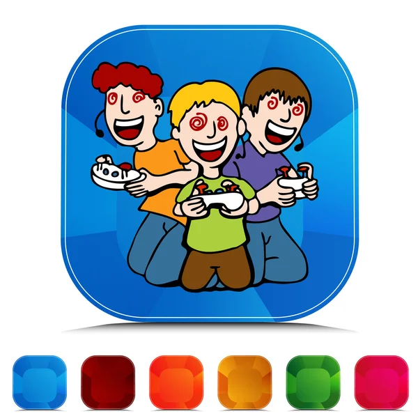 Video Game Addicted Kids Gemstone Button Set — Stock Vector