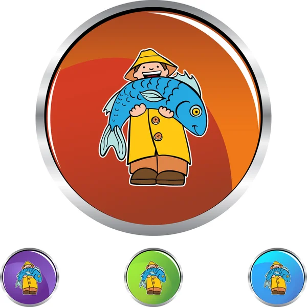 Pescador icono botón — Vector de stock