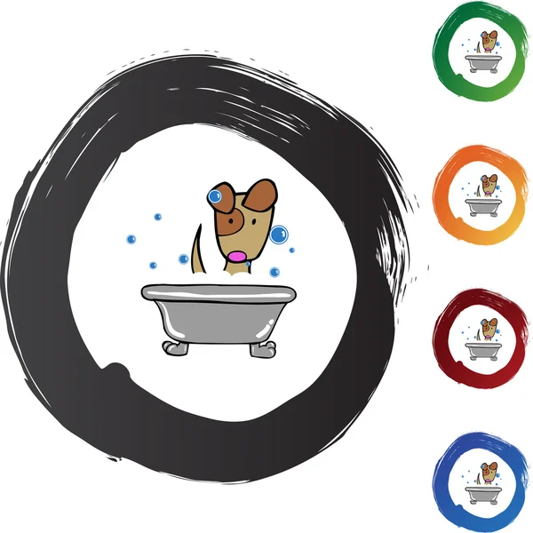 Cachorro en baño botón web — Vector de stock