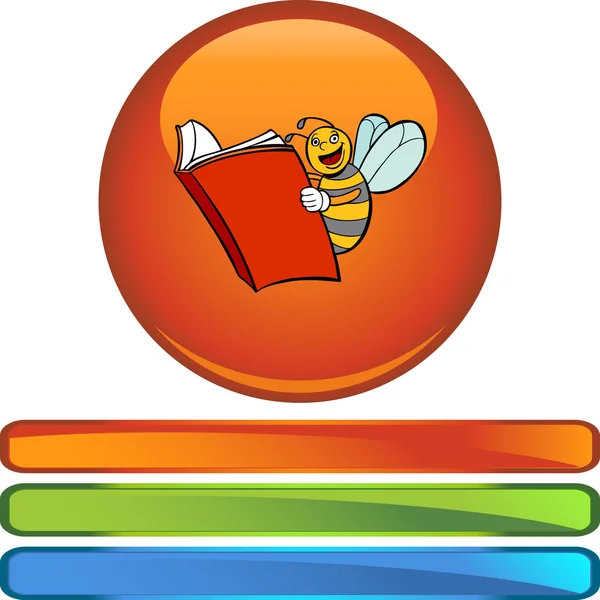 Bee Reading botón web — Vector de stock