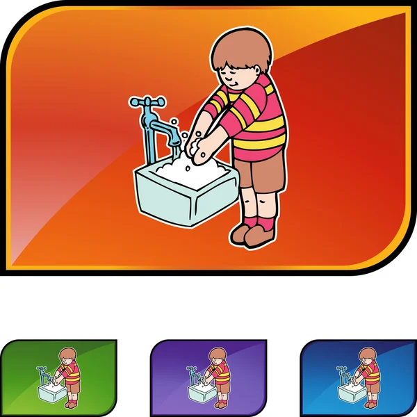 Niño lavándose las manos — Vector de stock