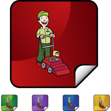 Çim biçme makinesi olan adam.